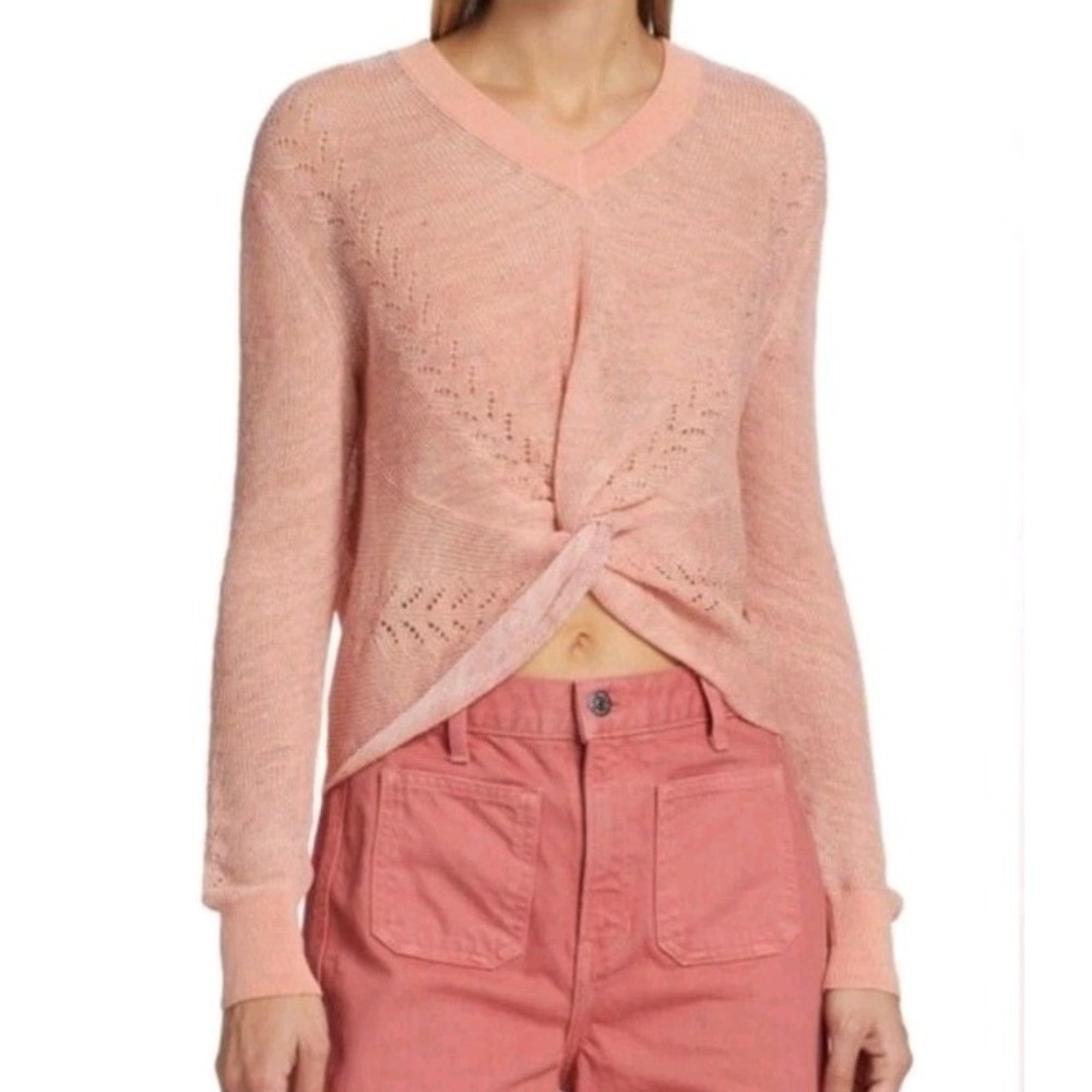 Veronica Beard Kellan Twist Front Sweater PInk Semi Sheer Linen Blend Womens XS - Picture 9 of 10